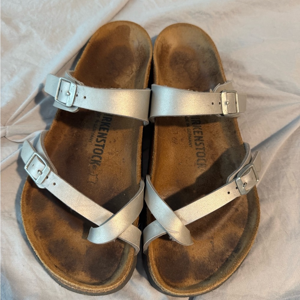 Birkenstock Silver Strappy Sandals